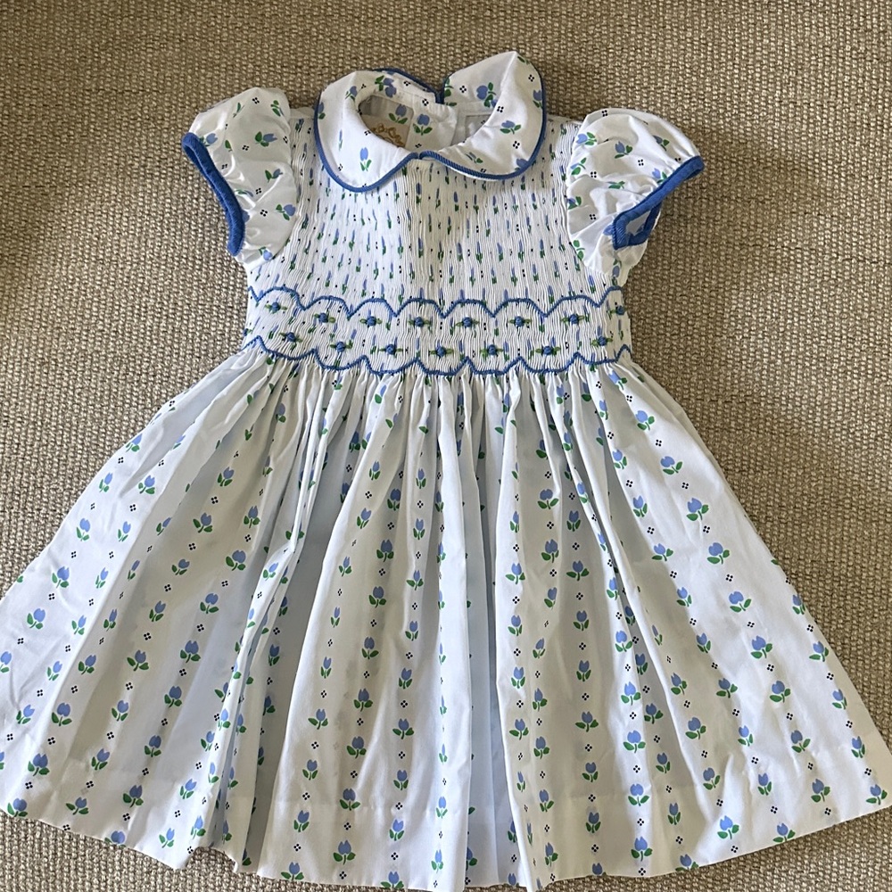The Beaufort Bonnet Company White and Blue Floral Dress